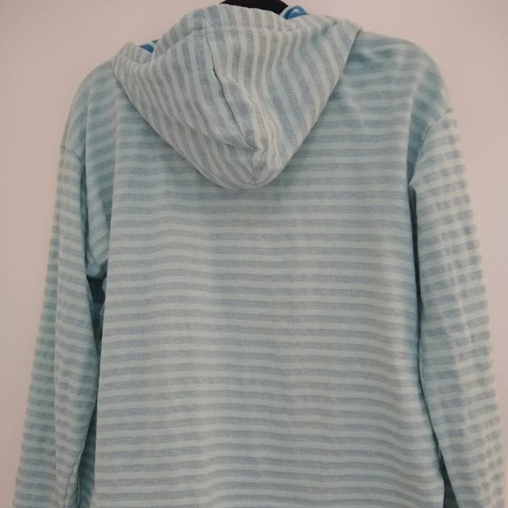 Columbia women L zip-front sweatshirt hoodie aqua stripes - Picture 6 of 15